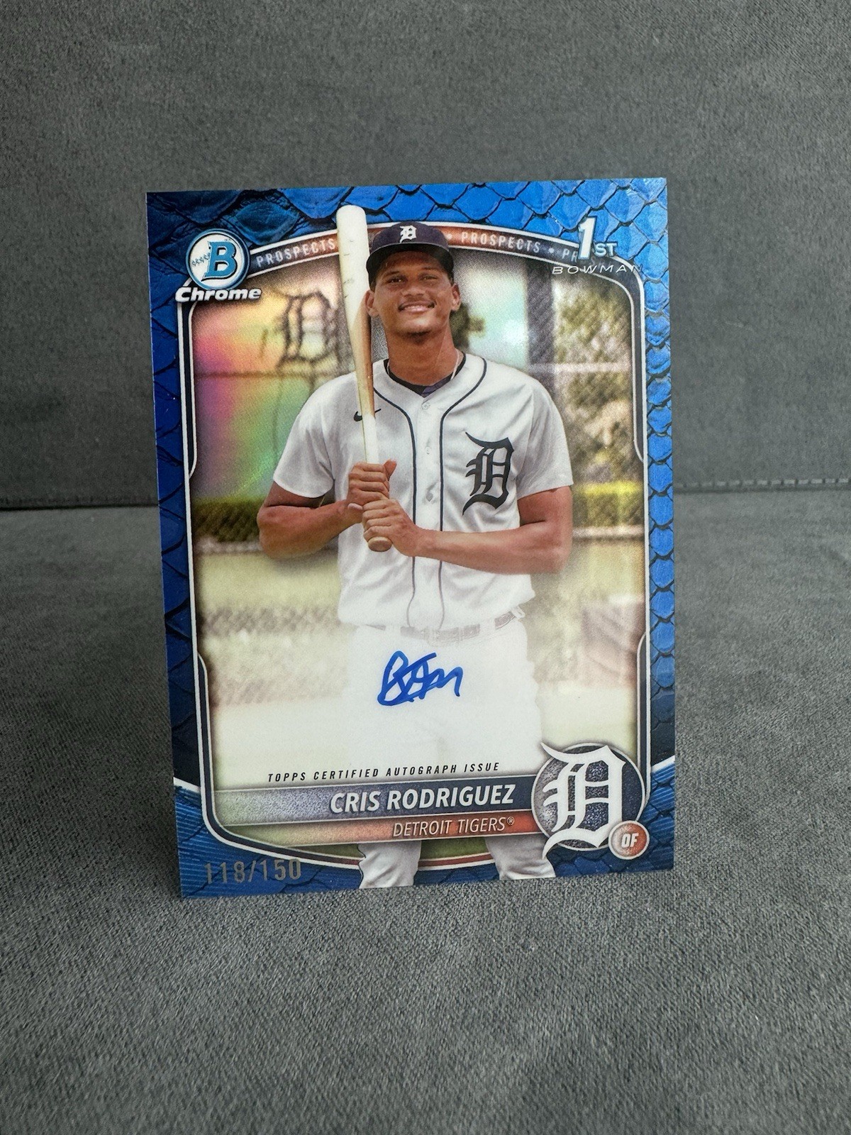 2025 Bowman Chrome Cris Rodriguez Blue Reptilian 1st Auto /150 Detroit Tigers Sp