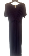 Womens Blue Knit Short Sleeve Knit Maxi Dress Beach Travel Resortwear Boho