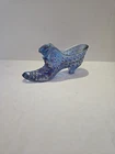 Vtg Fenton Iridescent Blue Glass Hobnail Cat's Head Shoe Slipper