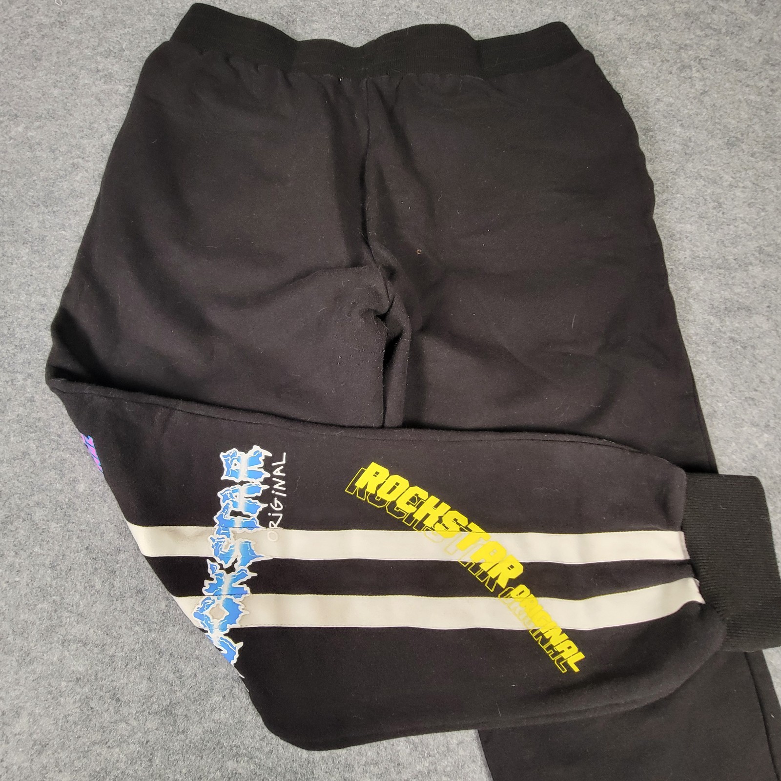 Rockstar Original Sweatpants Medium Black Logo White Stripe Retro Streetwear image 8