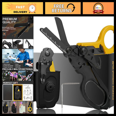 6-in-1 Foldable Trauma Shears for Nurses - Multi-Function Medical Scissors, Blac