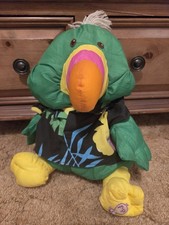 Fisher-Price Puffalumps Large 1987 Green Parrot Plush - Cute Fun Clean