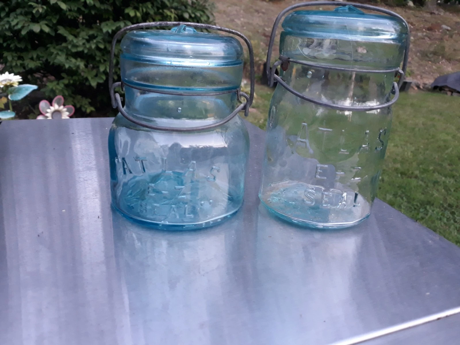 2 Antique Atlas E Z Glass Jars With Lids Great Condition