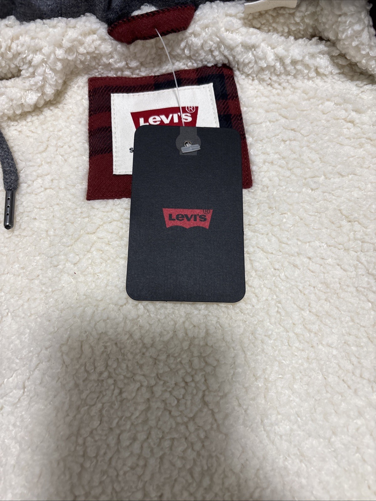 LEVIS Mens Sherpa Faux Fur Lined Hooded Jacket-Red/Black With Jagermeister Hood image 3