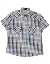 Camisa de manga corta Americanino para hombre XL azul a cuadros algodón HL05