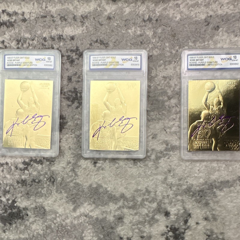 Fleer 23KT Gold Kobe Bryant Rookie Purple Signature Auto Lot of 3 WCG 10