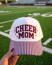 Cheer Mom Embroidered Hat Baseball Cap Striped Brim Cheerleader Mom Gift