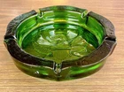 Vintage MCM Green Glass Ashtray American Eagle Stars Federal Emblem