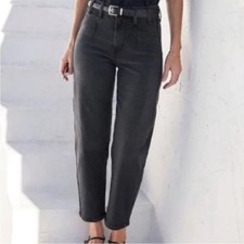 AYR The Beat Barrel Leg High Rise Crop Stretch Washed Charcoal Gray 25