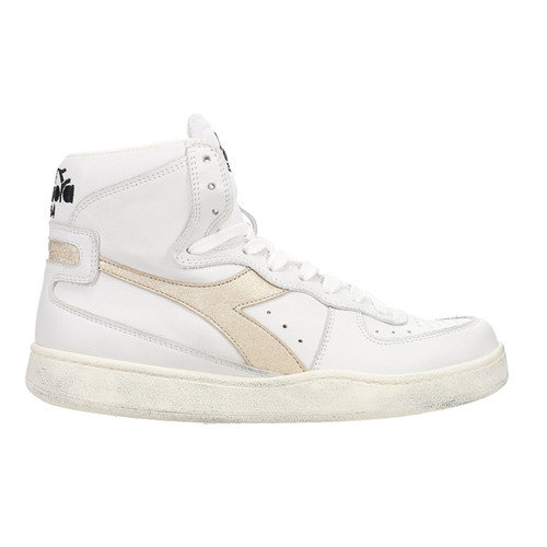 Diadora Mi Basket Used Perforated Metallic High Top Womens White Sneakers Casua - Picture 1 of 5