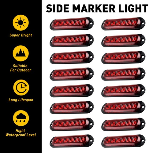 16pcs Marker 6-LED Indicator Side Clearance Red Light RV For Van Truck ...