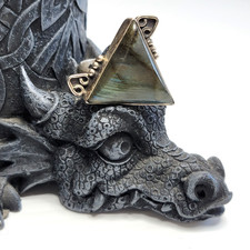 Vintage Labradorite Triangle Ring Silver 925 Size 9.25 Hand-Crafted 8.2g