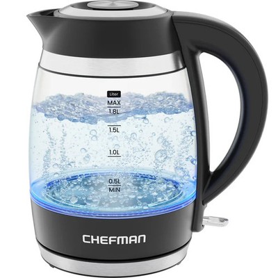 Chefman Elektrischer Glas Wasserkocher 1,8L, Heißwasserboiler, Abnehmbarer Deckel für einfache