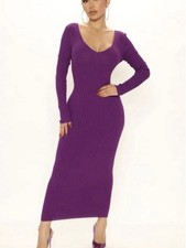 Size M Fashion Nova Purple Fitted Knit Rib Dress Kallan