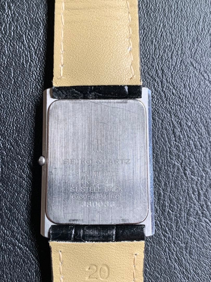 SEIKO CREDOR 14K Bezel Quartz Tank Style Square Gold Dial Vintage Watch Japan image 3