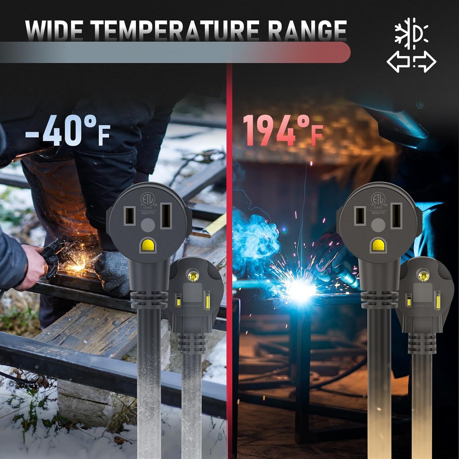 Flexible 15ft 10 AWG Welder Cord - NEMA 6-50P Connector for Indoor & Outdoor Use