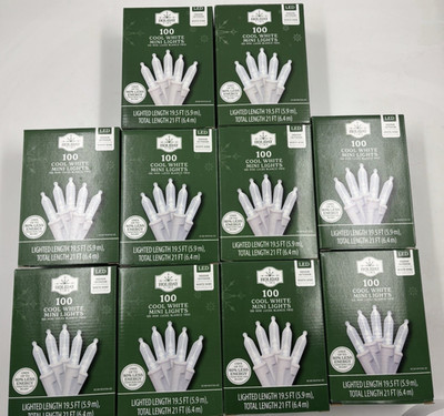 Holiday Time 100 LED Mini Christmas Lights White Wire  10 BOXES Cool White