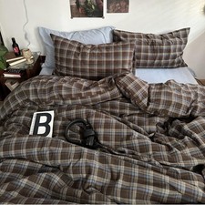 Plaid Duvet Cover Set Queen Size 3 Piece Blue Brown Buffalo Plaid Comforter
