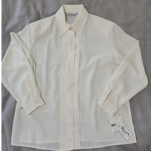 Claudia Richard Vintage Ivory White Pleated Rope Embroidered Blouse Size 14 NWT