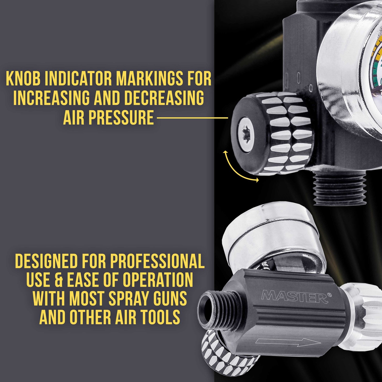 Master Elite High Flow Spray Gun Air Pressure Regulator with Gauge, 0 to 140 PSI