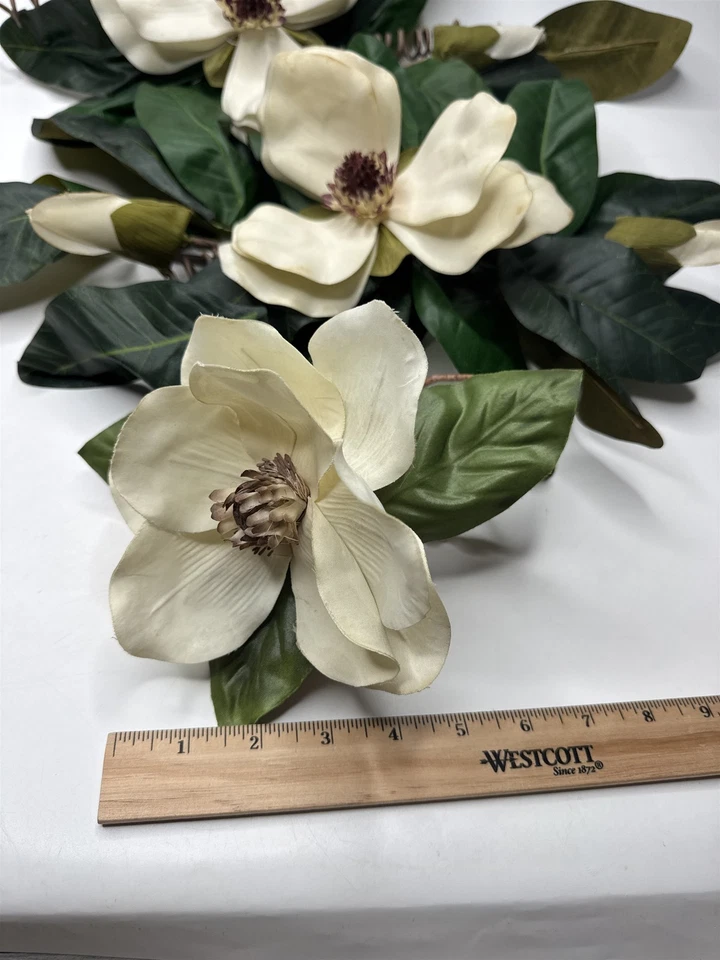 Guirnalda de hojas de flores de magnolia sintética vintage botín tela seda decoración navideña Foto 2 de 4