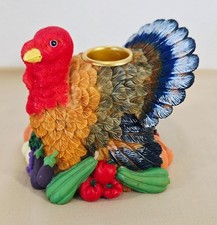 Thanksgiving Turkey Pillar Candle Holder Resin Fall Seasonal Decor 3x4 New