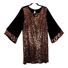 M&Co Gold Sequins and Black Shift Dress. Size 22. Round neck. Long sleeve.