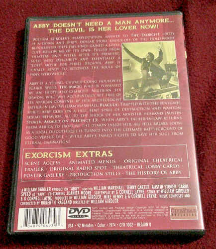 Abby: The Black Exorcist Edition RARE DVD Carol Speed, William Girdler - Picture 2 of 3