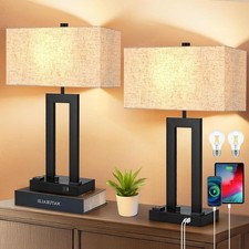 Set of 2 Modern Dimmable Table Lamps with USB Ports for Bedroom  Living Room