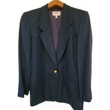 Vintage TALBOTS Blazer Petites 6P Blue Career Jacket Italian Fabric Made USA