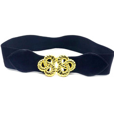 Wide Black Super Stretchy Belt Fancy Gold Buckle 2.5 Inch Wide Elastic Size ML