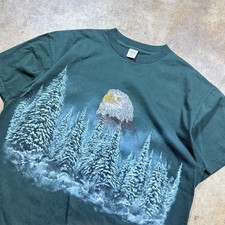 Vintage Eagle AOP Style Shirt Men’s Nature XXL Made In USA Embroidered Green
