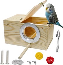 Parakeet Nest Box Bird Breeding With Perch Wood Budgie Parrot, Lovebirds, Finch