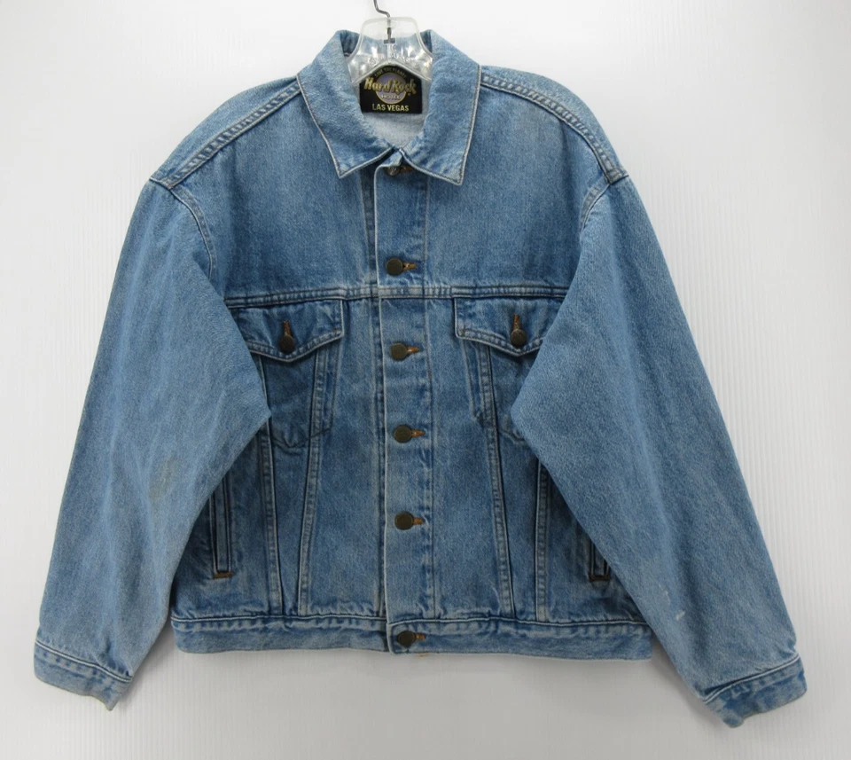 老式 Hard Rock Hotel Las Vegas 夹克男式小号蓝色卡车司机牛仔摩托车 90 年代 * — 第 2/4 张图片