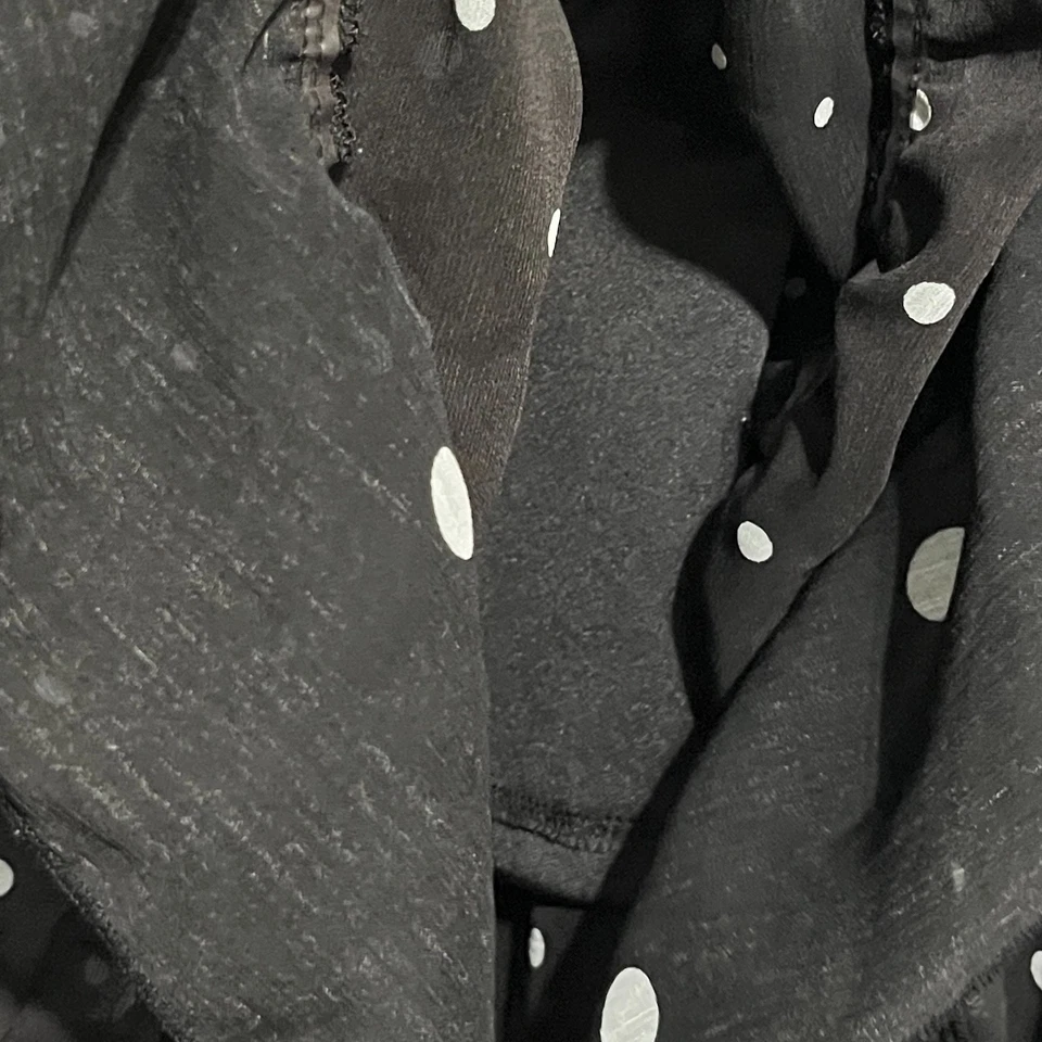 Christopher & Banks Womens Tiered Midi Skirt Sz L Black Polka Dot Romantic Goth - Image 3 of 4