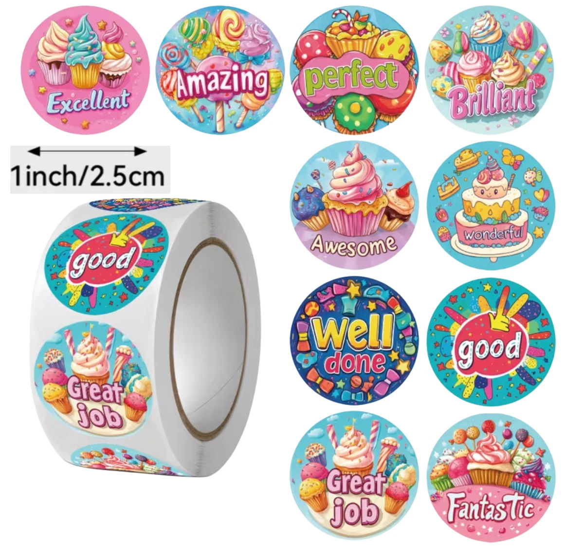 Positive Reward Teacher Merit Stickers 2.5cm 50/100pc Classroom Award Kids Party