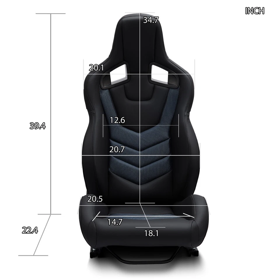 Universal Black+Blue Stylish Mesh PVC Reclinable Racing Seats Pair W/Slider Foto 2 de 4