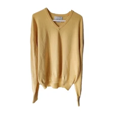 Maus & Hoffman by Ballentines Yellow V-Neck Cashmere Sweater Mens Size 50 /2XL