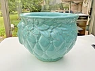 Vintage 1936 Large McCoy Diamond Quilted Leaf & Berries Teal Green Jardiniere