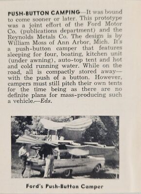 1958 Print Ad Ford's Push Button Campers William Moss Ann Arbor,MI Design