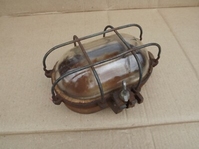 Rare Vintage Presto cast iron Bulkhead Lamp - hand blown glass very old 645P