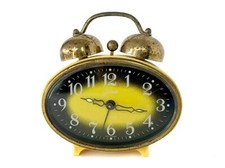 VINTAGE MID CENTURY GOLDBUHL FICHTER KG GERMAN ALARM CLOCK - YELLOW CASE & BELLS