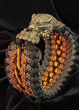 Orange-Brown-Black Paracord Bracelet with Brass Tiger Head