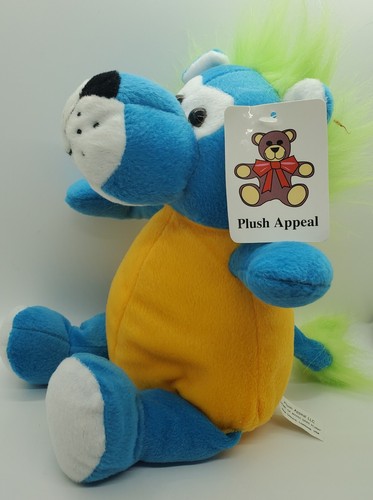 PLUSH APPEAL Mardi Gras Yellow/Blue Lion Dog Stuffed Animal Toy 9" - Green Mane - Picture 5 of 8
