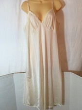 Vintage 38/L Shadowline Full Slip Dress Silky Nylon Gown Dainty Lace Ivory