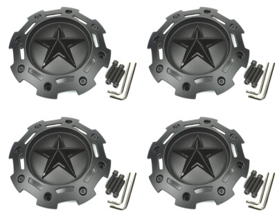 4x KMC XD Series Rockstar 2 Bolt On Wheel Center Caps Matte Black 5&6 Lug XD811