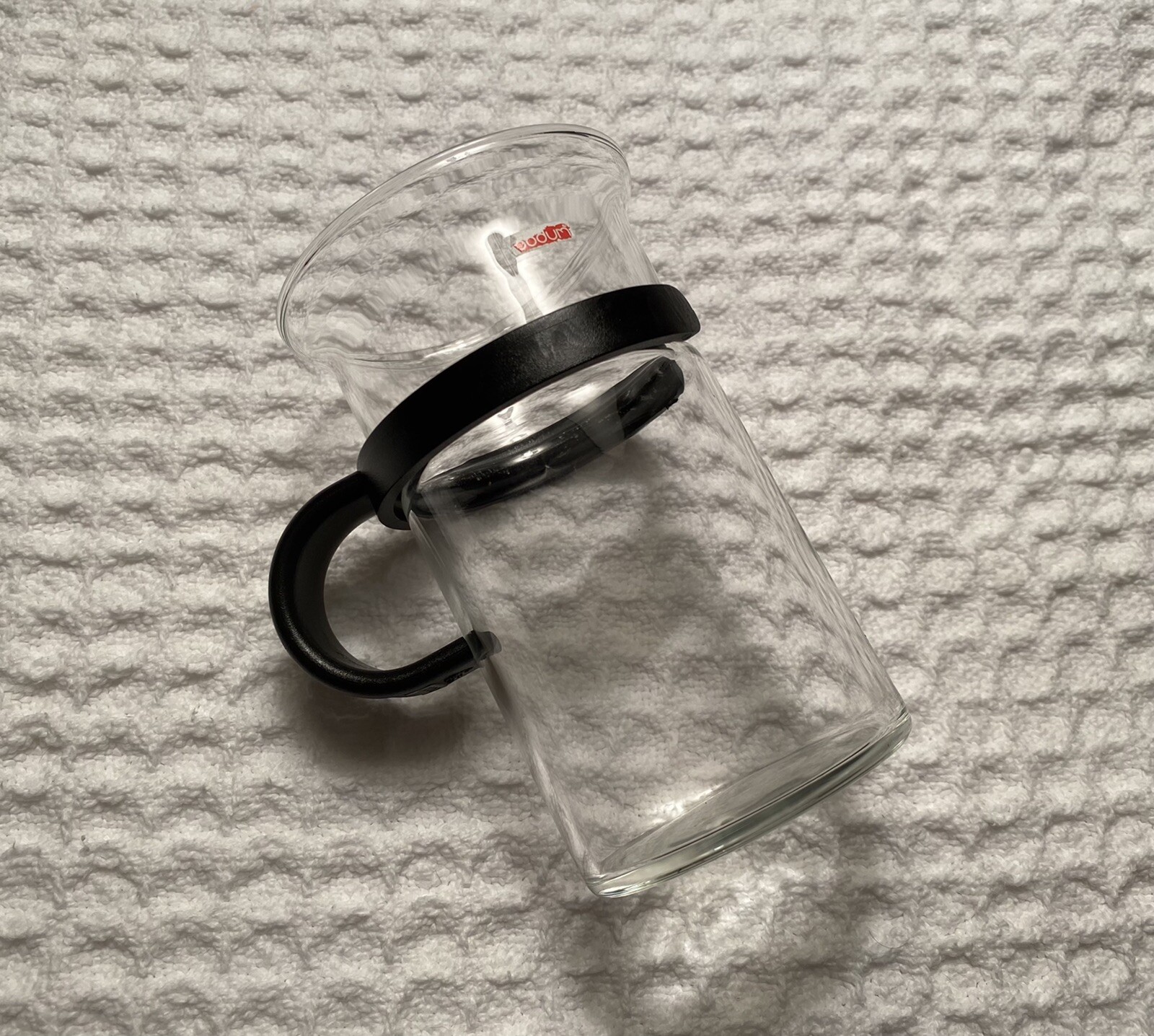 vintage BODUM Bistro Black Plastic D Handle Tall Glass Coffee Cup Mug