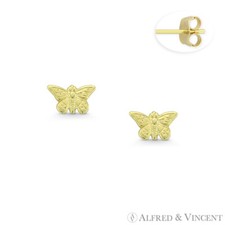 Butterfly Animal Insect Charm 14k Yellow Gold Baby Children's Tiny Stud Earrings