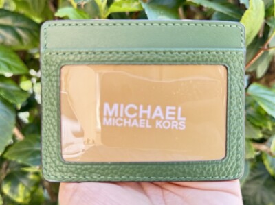 MICHAEL KORS JET SET TRAVEL CARD HOLDER LEATHER WALLET FERN GREEN