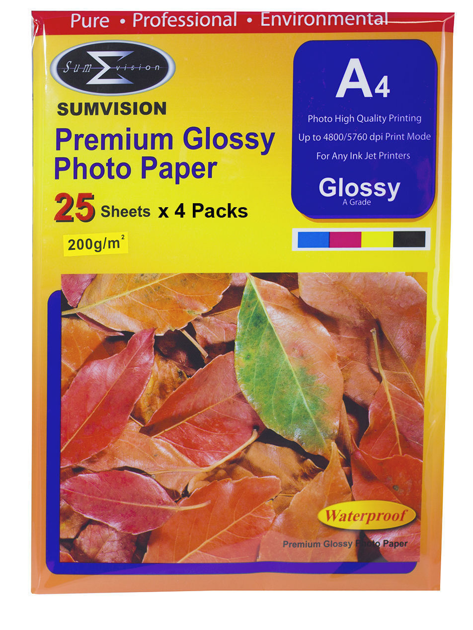 A4 Premium Glossy Sumvision Inkjet Deskjet Photo Paper 200gsm 200 sheets 8 Packs
